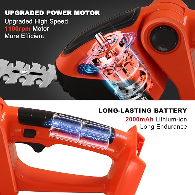 Hedge Trimmer Cordless 24V, 2-in-1 Grass Cutter & Shrub Trimmer, 90° Adjustable Head, Handheld Hedge Trimmer for Lawn Edging & Garden
