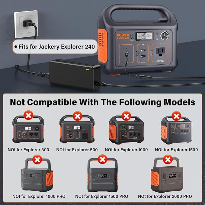 65W for Jackery Portable Power Station Charger Power Cord for Jackery Explorer 160 240 290 E290 E240 E160 Solar Generator & for Honda 290 200 Power Supply AC Adapter Battery Charging Plug Cable
