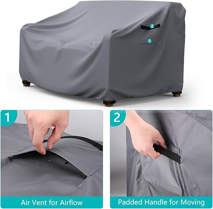 Patio Sofa Cover Waterproof - Heavy Duty 3-Seater Outdoor Couch Cover, Patio Furniture Covers with Air Vent and Handles, 78"L ×42" D×32" H, Gray