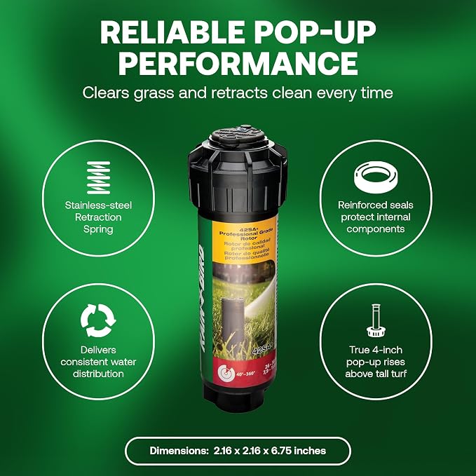 Rain Bird 42SA+ Heavy Duty Simple Adjust Gear Driven Rotor Sprinkler Head, 4 Pack - Water Efficient 4 inch Pop Up Lawn Sprinkler with 3/4 inch NPT, Adjustable 40-360 Degree Arc & 26-38 ft Radius