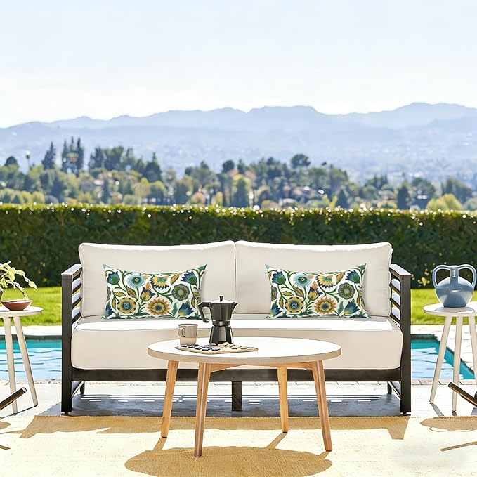 LVTXIII Set of 2 Patio Lumbar Pillows, 12" x 20" Fade Resistant Outdoor Lumbar Pillow with Inners, Fluffy Decorative Garden Lumbar Cushions for Home Patio Coach Sofa Use, Fiesta Floral
