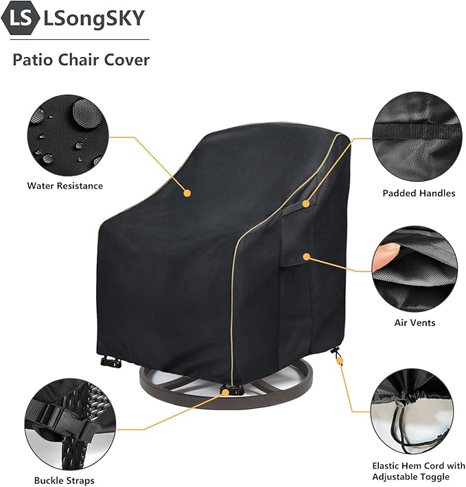 Patio Swivel Chair Cover 4 Pack,Waterproof Heavy Duty Outdoor Chair Covers,Outdoor Swivel Chair Cover for Patio Furniture Covers(33W x 35D x 36H inches),Black