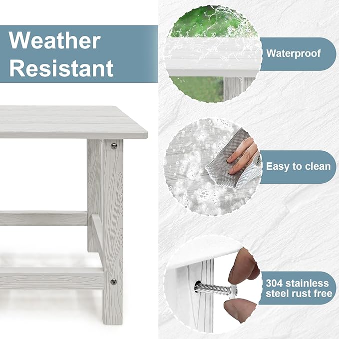 Meluvici Adirondack Side Table - HDPS Weather Resistant, End Table for Patio, Pool, Deck, Porch, Indoor/Outdoor Use, White