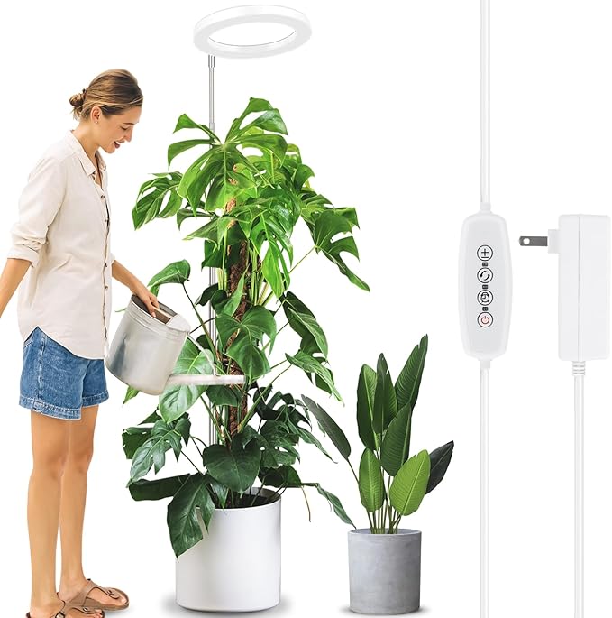 LORDEM 10" Grow Light for Indoor Plants, Full Spectrum Plant Lamp with 160 LEDs, 4H/8H/12H Timer, 6 Dimmable Levels, 3 Spectrum Modes, Height Adjustable 65", Ideal for Growing Large Tall Plants