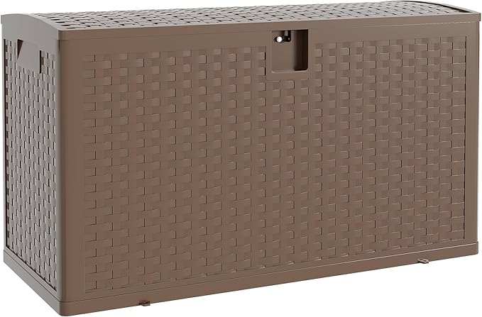 99Gallon Brown Resin Deck Box, Outdoor Storage Box Waterproof Lockable, Patio Deck Box For Package Parcels, Outside Storage Box Container for Furniture Cushions, Garden Tools, Pool Accessories