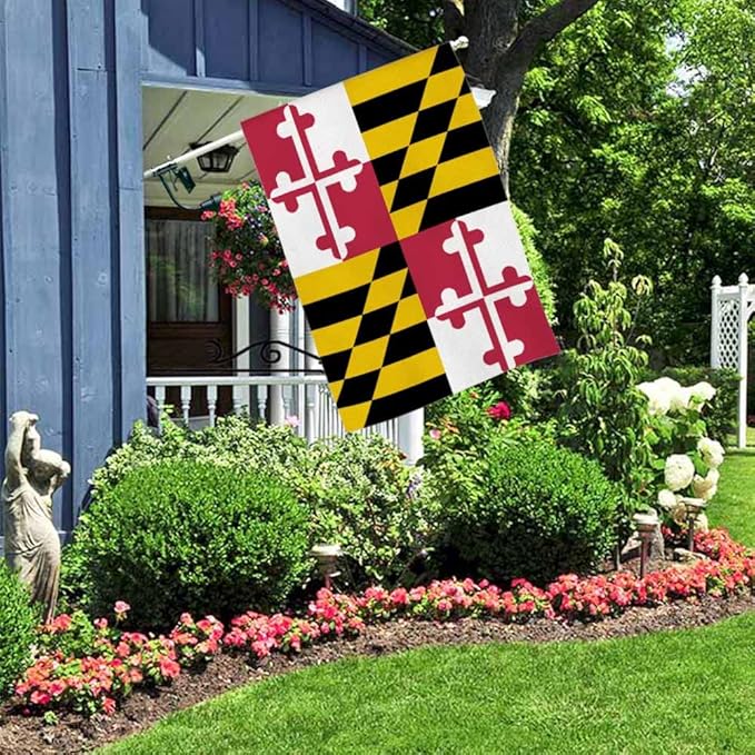 AOYEGO Maryland Us State Flag House Flag Vertical Double Sided Burlap Red Yellow Black Farmhouse Yard Outdoor Seasonal Flags Decoration 28 x 40 Inches