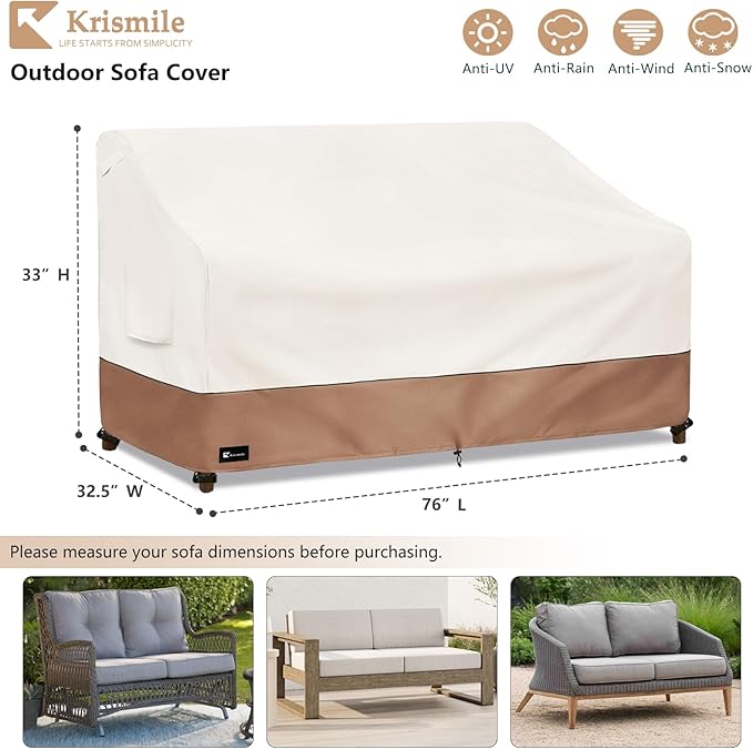 Outdoor Couch Cover for Patio Furniture - Heavy Duty Waterpoof All-Weather 3-Seater Patio Sofa Cover, 76"x32"x33" (Beige)