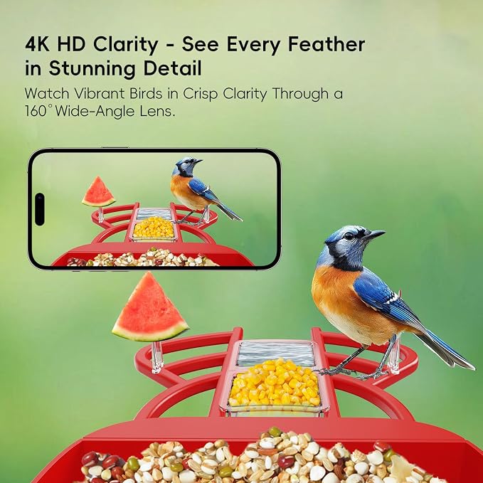 Smart Bird Feeder with Camera, with AI Identify Birds Species & Solar Panel, WiFi Birdfeeder with Cam, 4K HD Live View, Chew-Proof & Waterproof Design, Real-Time App Alerts, Bird Lover's Companion