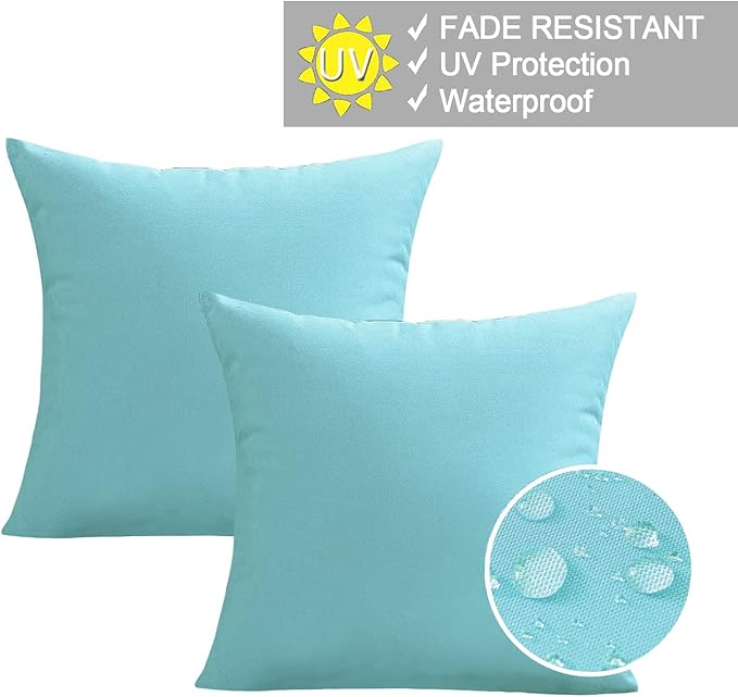 VAKADO Outdoor Waterproof Throw Pillow Covers 24X24 Set of 2 Decorative Aqua Patio Furniture Turquoise Cushion Cases Outside Decor for Couch Garden Bench Porch