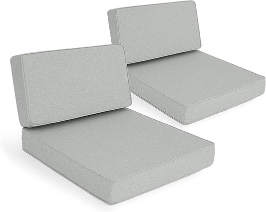 Outdoor Furniture Cushions 25.6x25.6 Inch, Deep Seat Patio Couch Cushions Replacement for Sectional Conversation Set Sofa Loveseat, Water Resistant, Removable Cover, Set of 2, Light Grey