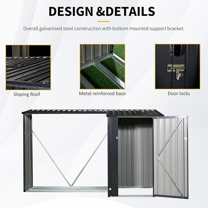 YOPTO 106.5" Outdoor Steel Firewood Rack Metal Storage Shed with Door and Reinforced Base,Multi-Functional 2 in 1 Waterproof Cabinet W/Roof,for Equipment Machines,Black