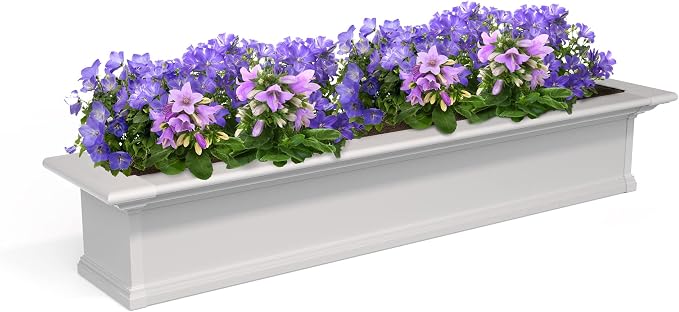 Mayne Yorkshire 5ft Window Box - White - 60in L x 12in W x 10in H - with 1.25 Gallon Built-in Water Reservoir (4825-W)