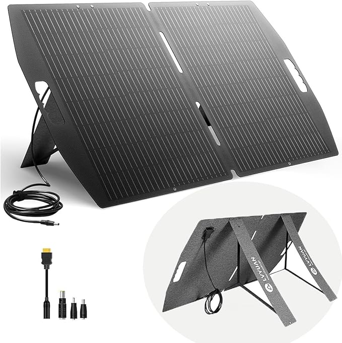 LVYUAN 100W Portable Solar Panel for Power Station, Foldable Solar Panel 23.5% Mono Cell with ETFE, IP65 Waterproof with 4-in-1 Adapter Battery Charger for Outdoor Camping Van RV Trip