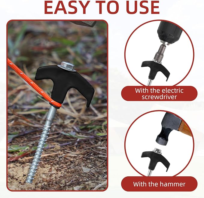 50 Pack 8 Inch Screw in Tent Stakes Heavy Duty Tent Stakes Screw in Ground Camping Stake with Hex Head Driver Metal Pegs Spikes for Camping Garden Yard (Black)