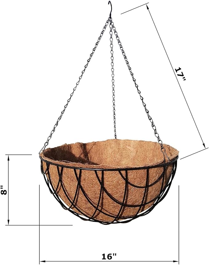 MTB Supply 4 Pack 16 Inch Garden Hanging Baskets Vintage Geo with Coco-Liner for Home Balcony Patio Decoration Outdoor Hanging Planter