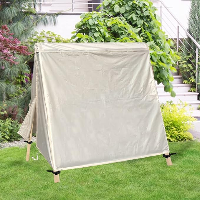 Patio Swing Cover A-Frame Swing Covers Waterproof 3 Seat UV Resistant Weather Protector for Outdoor Courtyard Patio Furniture(72x67x55inch) Beige