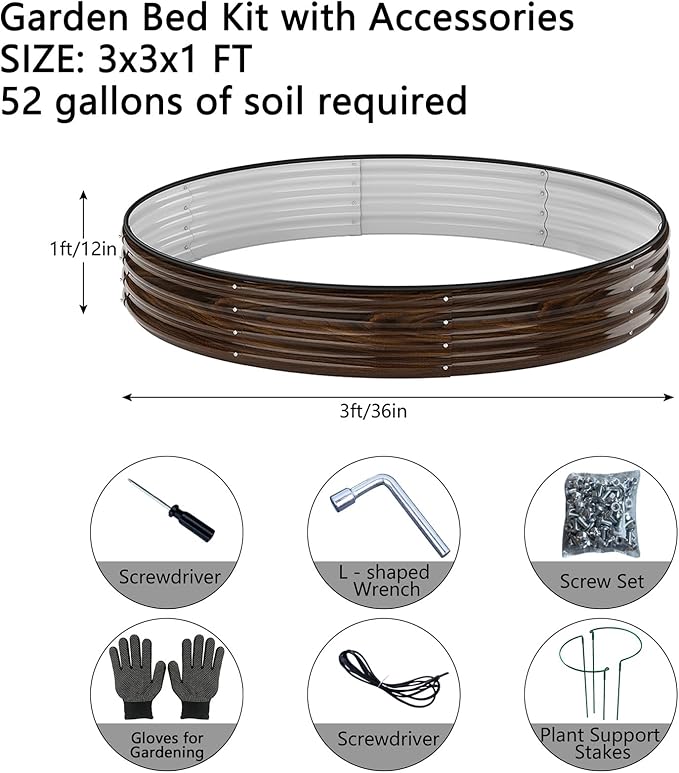 ZFHgarden Galvanized Metal Planter Round Raised Garden Bed Kit for Gardening Outdoor Grow Garden Box Raised Flower Bed Round Galvanized Planter Outdoor 2PC 3x3x1ft