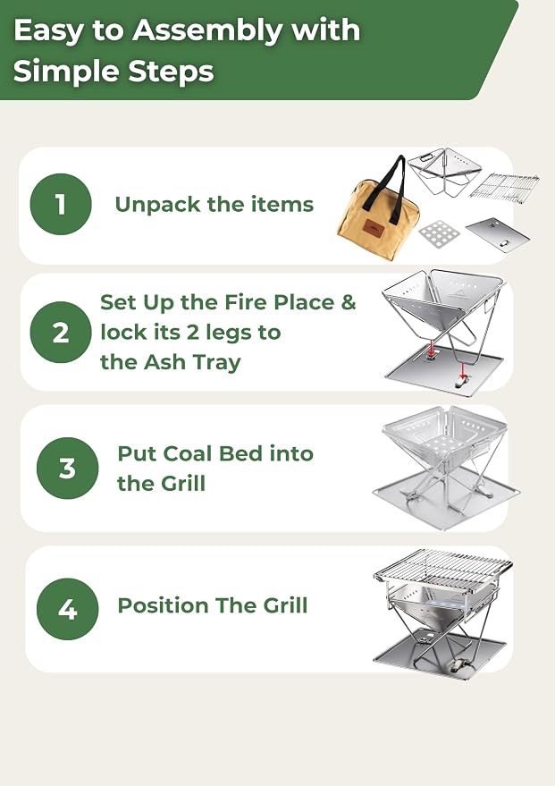 CAMPINGMOON Portable Charcoal Grill 9.65 Inch Stainless Steel Tabletop Grill Fire Pit 3 Level Adjustable Height Grill for Camping Outdoor Cooking Barbecue Carry Bag X-MINI-PRO