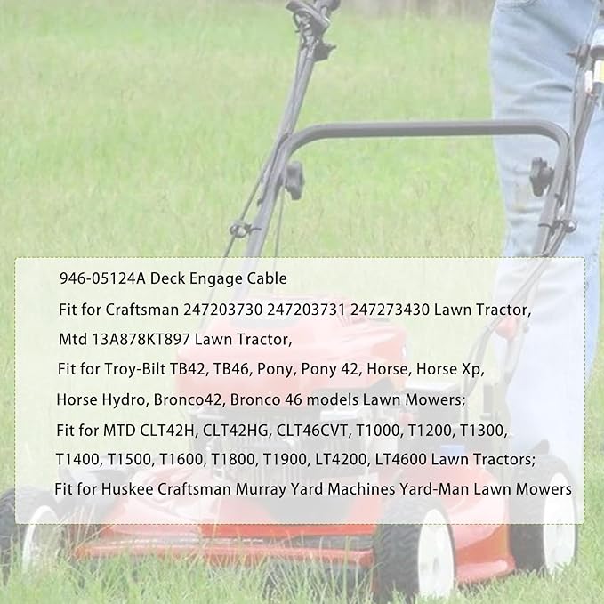 Deck Engagement Cable 946-05124A Fit for Craftsman Cub Cadet, MTD, Troybilt, Huskee, Murray, Troy Bilt, Yard Machines & Yard-Man 746-05124A 746-05124 946-05124 Lawn Mower
