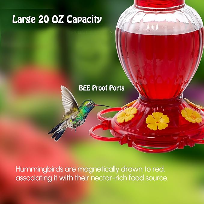 Hummingbird Feeder 20 oz [Set of 2] Plastic Hummingbird Feeders for Outdoors, with Built-in Ant Guard and Bee Proof - 6 Feeding Ports - Wide Mouth for Easy Filling/2 Part Base for Easy Cleaning