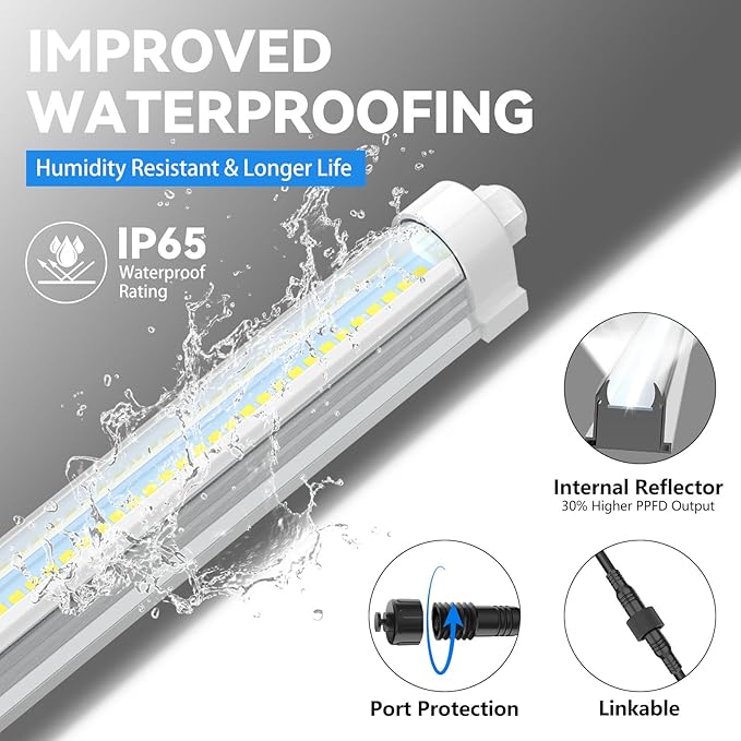 JESLED 4FT Waterproof Grow Lights for Indoor Plants, Sunlight Full Spectrum 5000K LED for Seed Starting, Seedling & Vegetables, 96W(2 X 48W,600W Equiv), Linkable Grow Light Strip with Switch, 2P