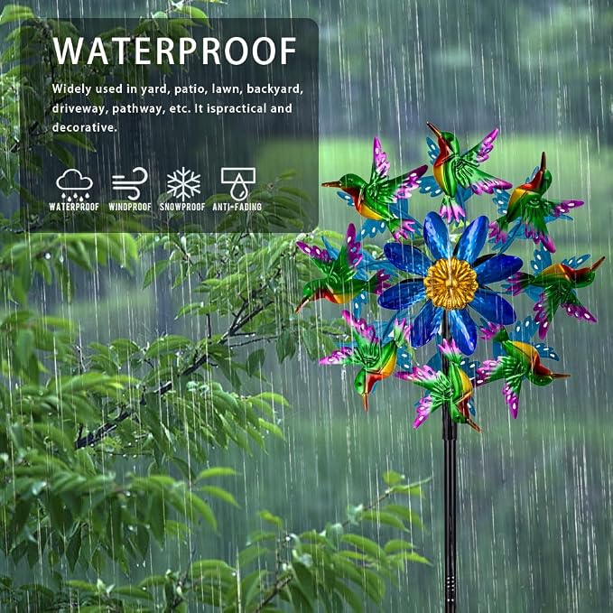 Viveta Outdoor Wind Spinners, Hummingbird Garden Windmill Decorative Wind Sculpture,Metal Yard Art for Patio Lawn Garden