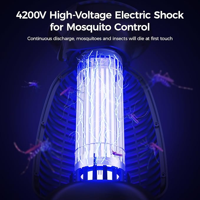 Outdoor Bug Zapper with LED Light - Electric Mosquito Killer Fly Trap Insect Zapper Outdoor and Indoor for Home Kitchen, Patio, Backyard