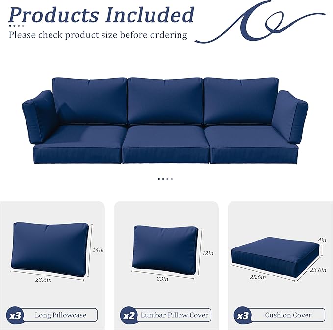8p Outdoor Cushion Slipcovers Outdoor Patio Cushions Covers Replacement Waterproof with Zipper for 3-Seat Rattan Sofa Patio Furniture Cushion Covers, Covers Only