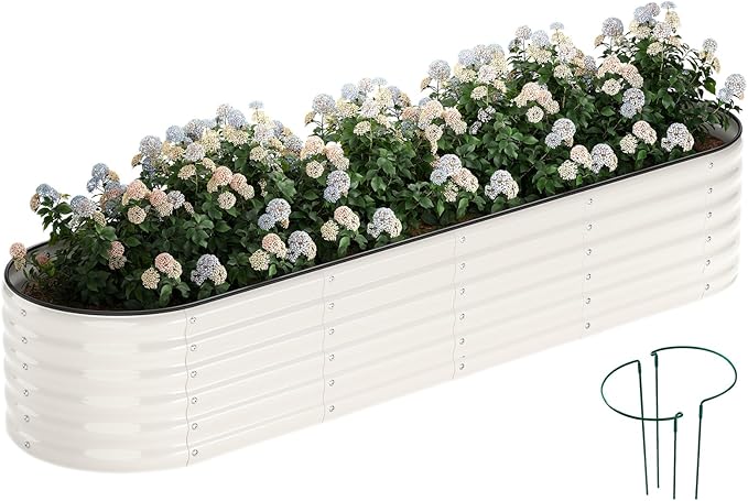 ZFHgarden Galvanized Metal Planter Round Raised Garden Bed Kit for Gardening Outdoor Garden Box Raised Flower Bed 1PC White 8X2X1FT