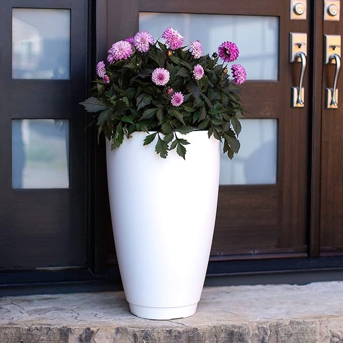 Mayne Caprio 26in Tall Planter - White - 16in L x 16in W x 26in H - Built-in Water Reservoir - Polyethylene Planter (5906-W)