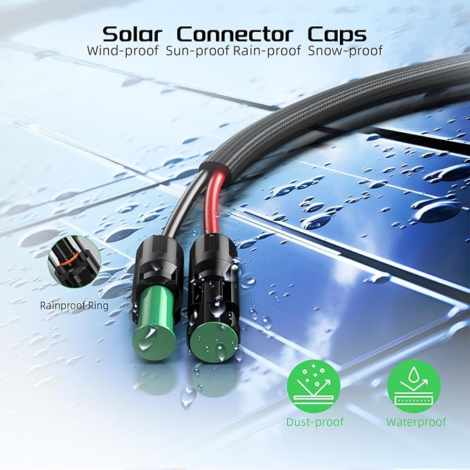 Bateria Power Solar to XT60 Charge Extension Cable with Solar Connectors Caps,Solar Connector to XT60 Adapter Cable for Solar Panel to Battery RV Power Station Solar Generator(12AWG 3.3Ft)