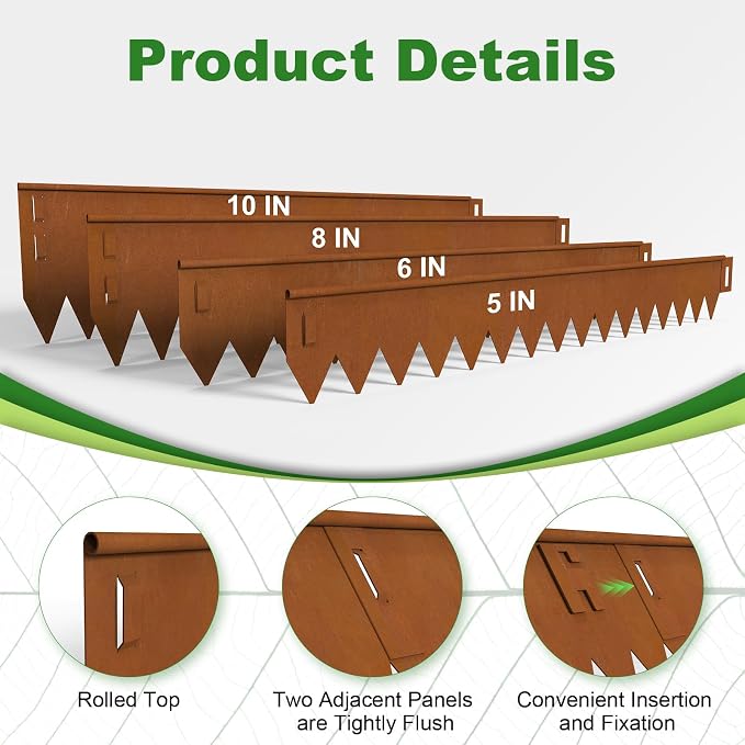 Cor Ten Steel Landscape Edging 40" L x 6" H, Hammer-in Landscape Edging, Metal Garden Edging Border with 6 Clips & Gloves - Edge for Lawn Yard COR-Ten Steel (6 Pack)