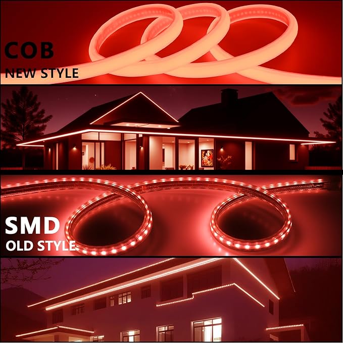BENLUN AC 110V COB LED Strip Lights Outdoor Waterproof 65.6ft, Red Super Bright 200W LED Rope Light, IP65 Flexible Cuttable, for Bedroom Garden Commercial House Gaming Room Decor