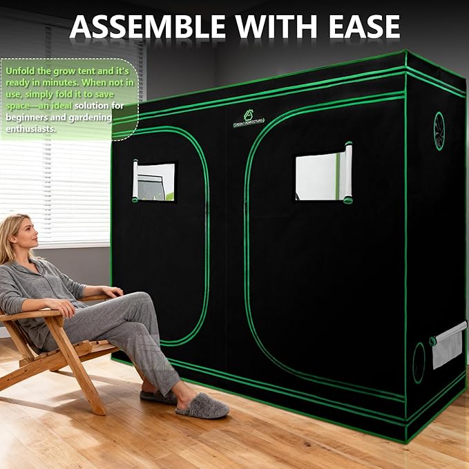 GA Grow Tent 96"x48"x80" Reflective Mylar Hydroponic Grow Tent with Observation Window and Waterproof Floor Tray for Indoor Plant Growing (96x48x80)