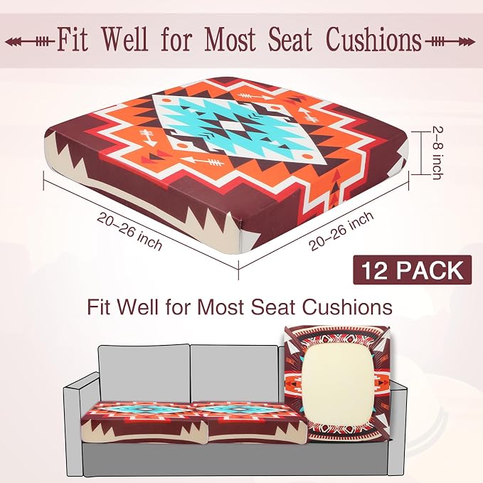 Newwiee 12 Pcs Patio Cushion Covers Outdoor Stretch Sofa Couch Cover Replacement Couch Slipcover Sofa Seat Chair Porch Patio Furniture Protector, Flexibility Washable(Multicolor,Novel)