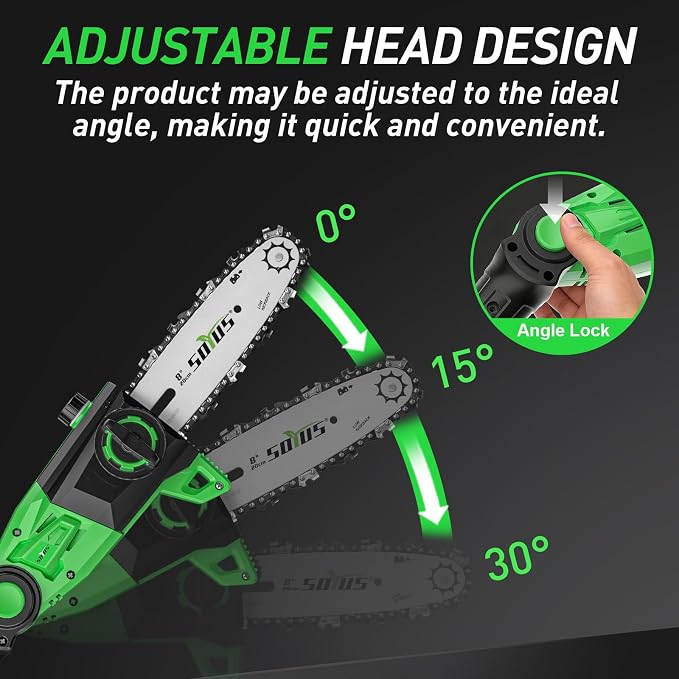 SOYUS Pole Saw 8-Inch Cordless, Electric Pole Saw for Tree Trimming with 2 X 3.0Ah Battery & Charger, 15-Foot Max Reach Cordless Tree Trimmer with Multi-Angle, 16ft/s Speed, Auto Oiling