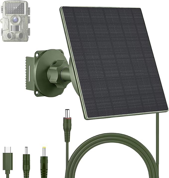 FUTUREZEN 5W Solar Panel for Trail Cameras, DC & USB-C Solar Charger with 5200mAh Battery, 6V/12V Adjustable Output, IP66 Waterproof, 9.8ft Cable