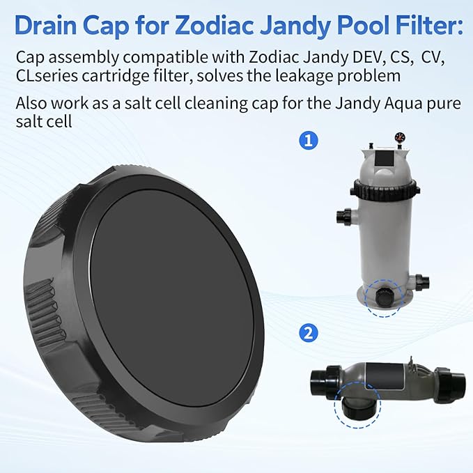 R0523000 Pool Filter Drain Cap for Zodiac Jandy DEV Series D.E Filter CS CV and CL Series Cartridge Filter, for Jandy Parts Salt Cell Cleaning Cap Replace CL340 CL460 CV460 CV580 DEV48 CS150 CS200