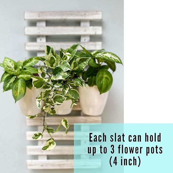ShopLaLa Wooden Wall Planter - 2 Pack Wall Hanging Planters for Outdoor Plants Rustic White Wall Mounted Wood Ladder for Flower Pots Holder Vertical Herb Garden System Green Decor 23.6" (60cm)