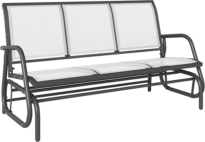 Outsunny 3-Person Patio Glider Bench, Outdoor Porch Glider Swing with 3 Seats, Breathable Mesh Fabric, Metal Frame, Cream White