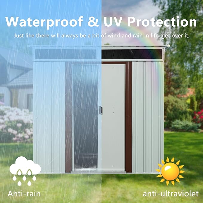 6FT x 5FT Outdoor Storage Shed, Heavy Duty Galvanized Steel Garden Shed with Sloped Roof, Sliding Lockable Doors, Punched Vents & Foundation Kit, Weather Resistant Tool Shed, White with Window