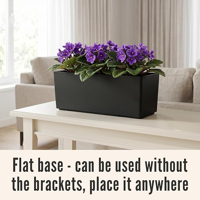 LaLaGreen Wall Planters for Outdoor (14 Inch, 4 Pack) Black Self Watering System Hanging Planter Box Flower Pot, Rectangular Wall Mount Indoor Vertical Living Garden Decoration Window Sill Herb Trendy