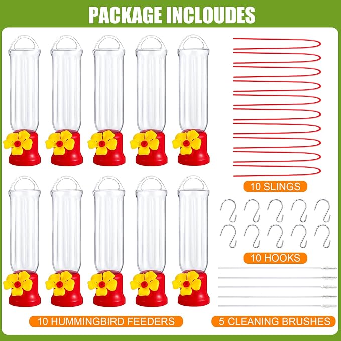Sunnyray 40 Pcs Small Hummingbird Feeder for Outdoors Mini Plastic Feeders with S Hook and Cleaning Brush for Outdoors Window Hanging