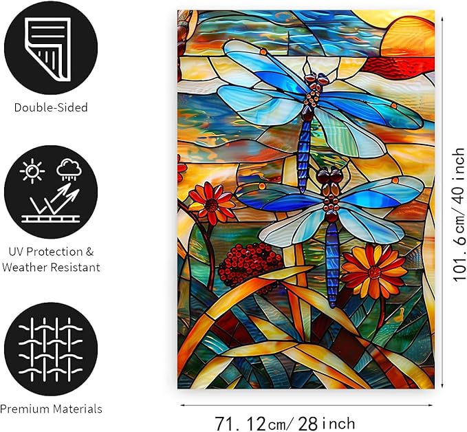 Stained Glass Dragonfly Garden Flag Spring Summer House Flag Fall Floral Decorative Yard Flags for Outside 28x40 Double Sided Large Seasonal Lawn Flags Rustic Outdoor Decor