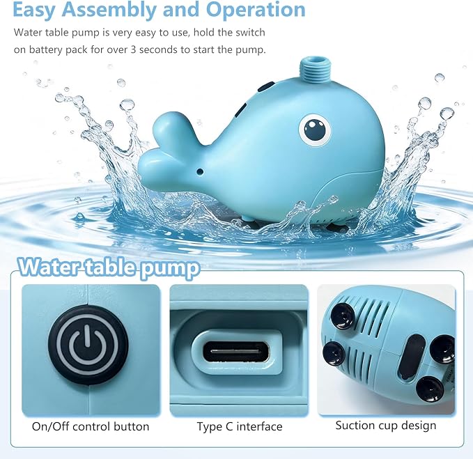 Rechargeable Water Table Pump,Kids Sand Water Play Pump,3 Spray Modes,Compatible with Most Outdoor Toddler Activity Table on Market,IPX7 Waterproof Design (6000mAh)