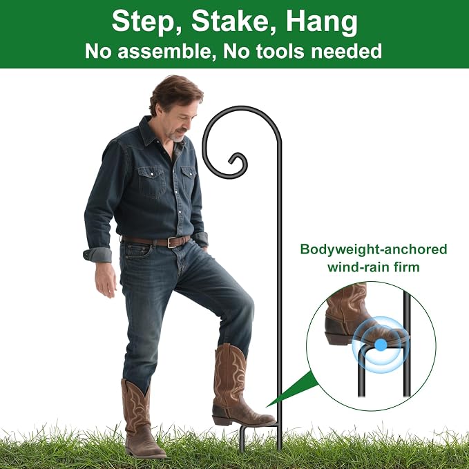 BEAU JARDIN Shepherd Hook 48 Inch 5 Pack One Piece Structure No Assembly Required 2/5 Inch Heavy Duty Solid Metal Shepards for Garden Outdoor Plants Lantern Mason Jar Wind Chimes Wedding Small