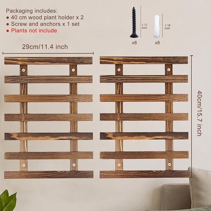 2 Pcs Wall Planter for Indoor Outdoor Plants - Wooden Wall Amounted Plant Holder for Hanging Pots, Vertical Pack Wood Garden Trellis for Climbing Plants Orchid Ivy Vine Rose Patio Home Decor, 15.75"