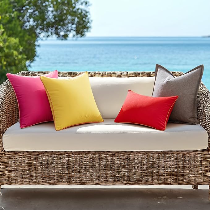 MIULEE Pack of 2 Outdoor Waterproof Throw Pillow Covers Decorative Outdoor Pillowcases Piping Edge Water Resistant Cushion Covers for Patio Garden Couch Chair Tent Balcony, 18x18 Inch Hot Pink