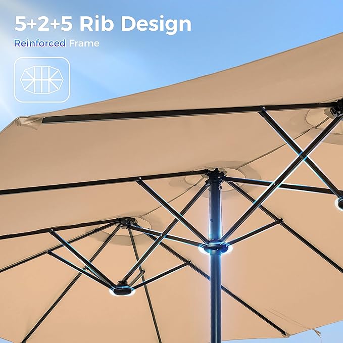 SUPERJARE 13FT Outdoor Umbrella for Patio, Double sided Pool Umbrellas with Fade Resistant Canopy, Large Table Umbrella for Deck, Market, Backyard - Beige(No Base)