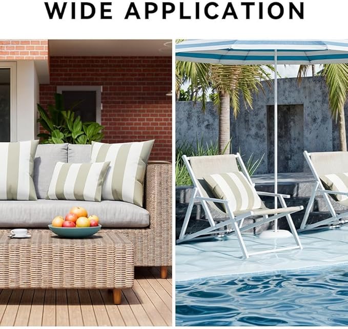 Western Home Pack of 2 Outdoor Waterproof Striped Throw Pillow Covers Beige Grey Decorative Pillowcases Garden Modern Cushion Cases for Patio Tent Balcony Couch Sofa 12x20 Inch